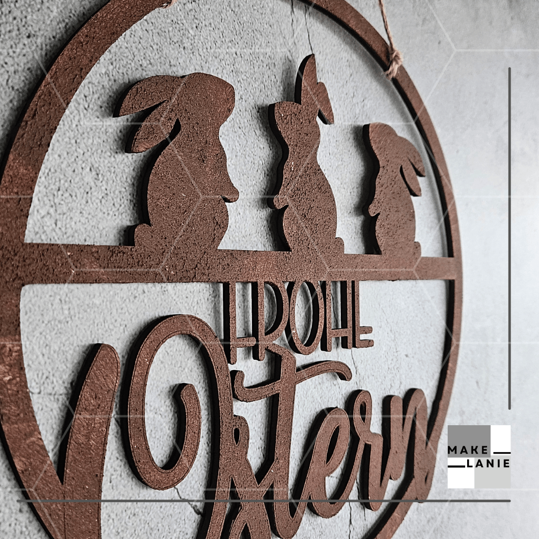 Osterkranz aus Holz 27 cm – Rost-Optik Deko Kranz im Metall-Look für Ostern